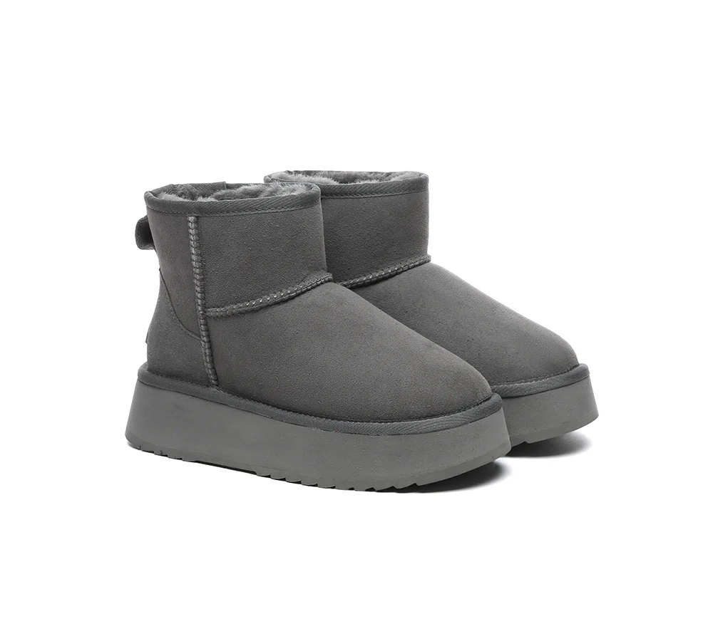 EVERAU? UGG Boots Sheepskin Wool Ankle Platform Thick Bottom Mini Classic