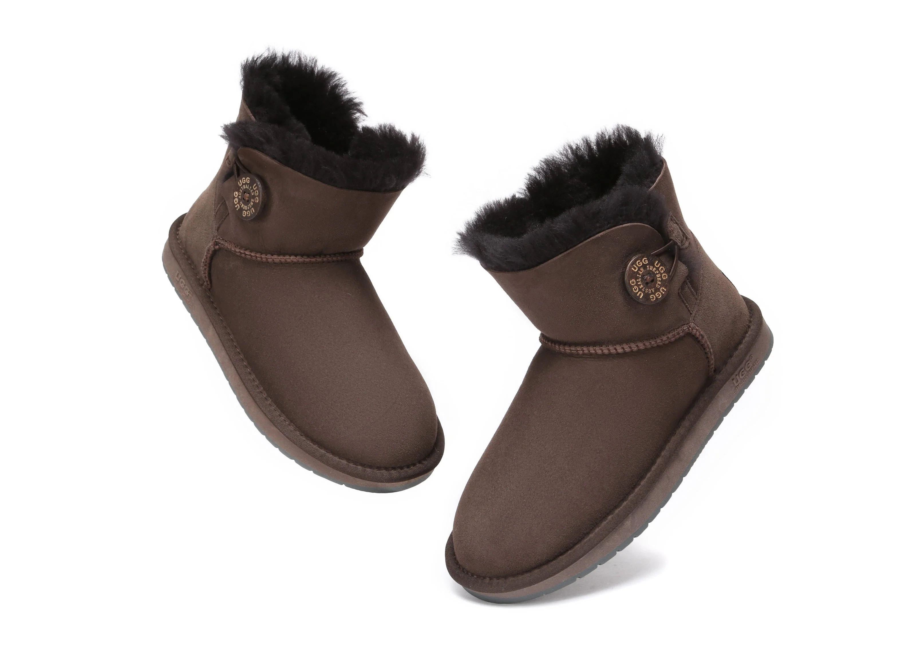 AUSTRALIAN SHEPHERD? UGG Boots Double Face Sheepskin Wool Mini Button