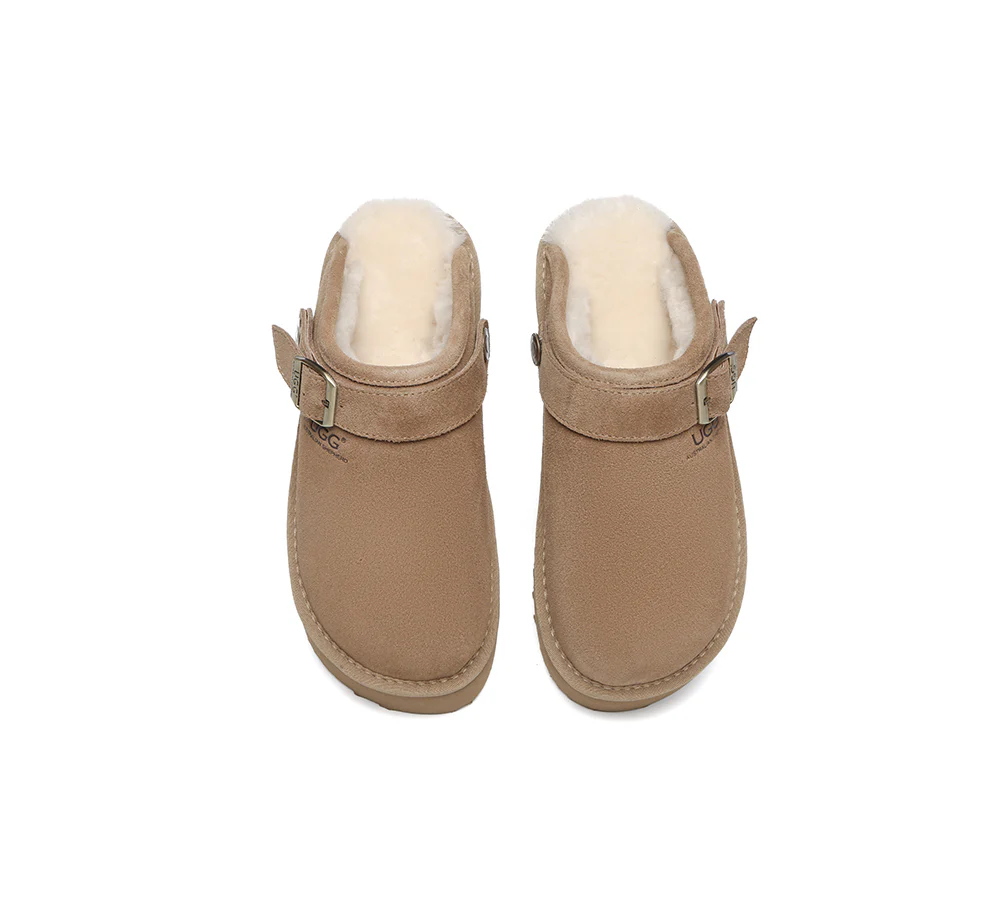 AUSTRALIAN SHEPHERD? UGG Slippers Sheepskin Wool Adjustable strap Platform Sadie