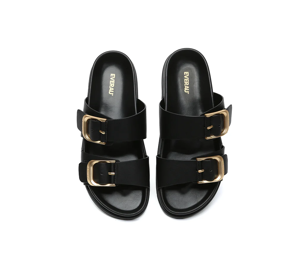 EVERAU? Women Double Adjustable Strap Buckle Flat Sandals Mounish