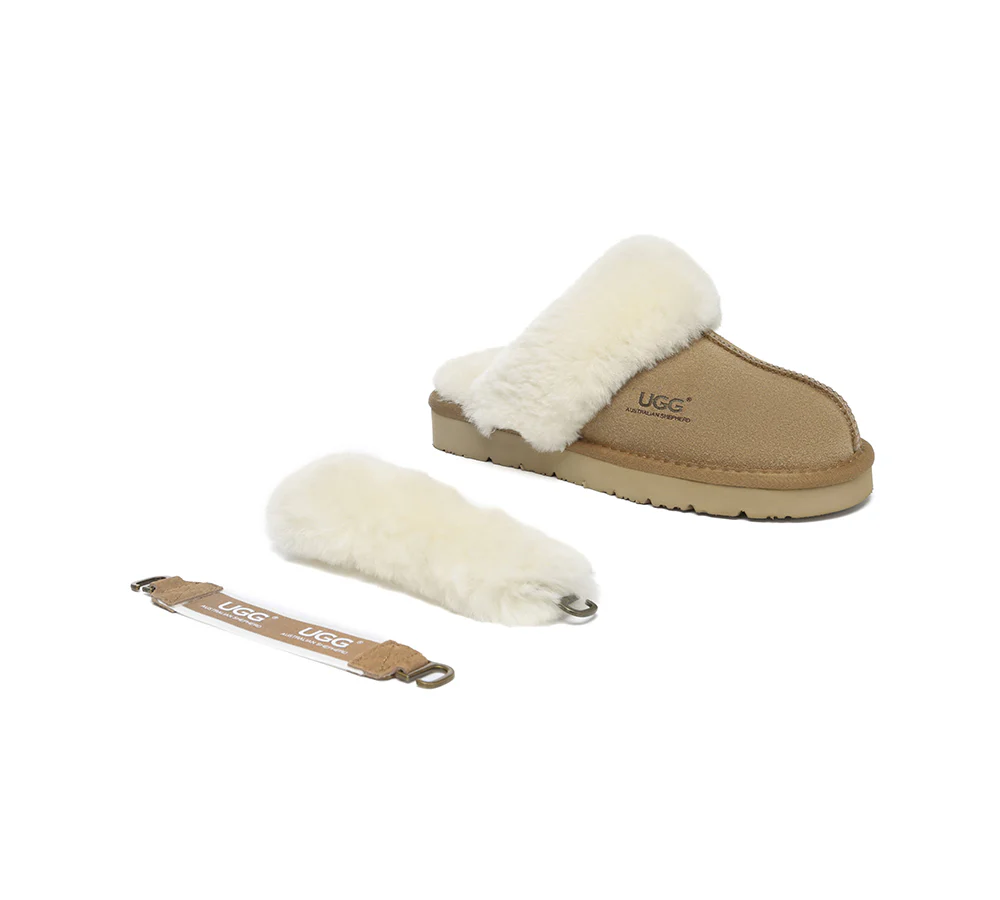 AUSTRALIAN SHEPHERD? UGG Slippers Women Removable Wool Strap Slingback Muffin Fluffy