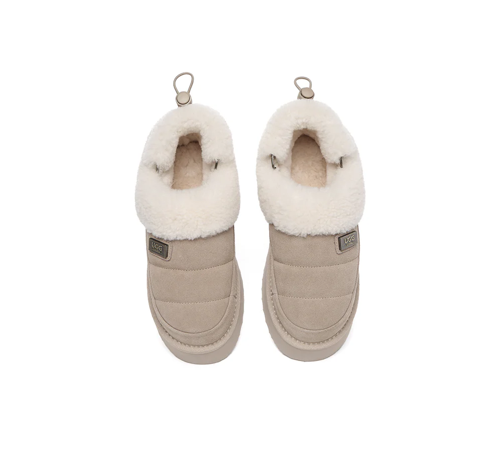 UGG EVERAU? UGG Slippers Women Removable Wool Strap Drawstring Slingback Platform Paige