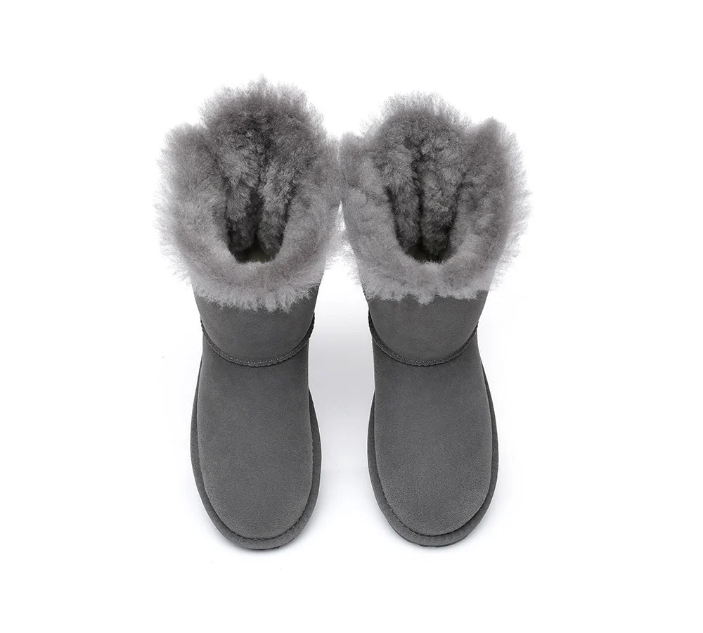 EVERAU? UGG Boots Women Sheepskin Wool Double Baily Short Back Bow