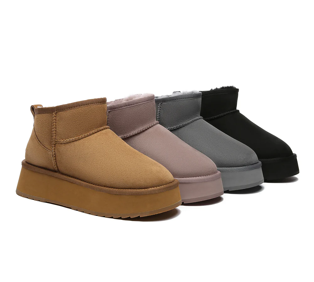 EVERAU? UGG Boots Sheepskin Wool Ankle Ultra Mini Platform