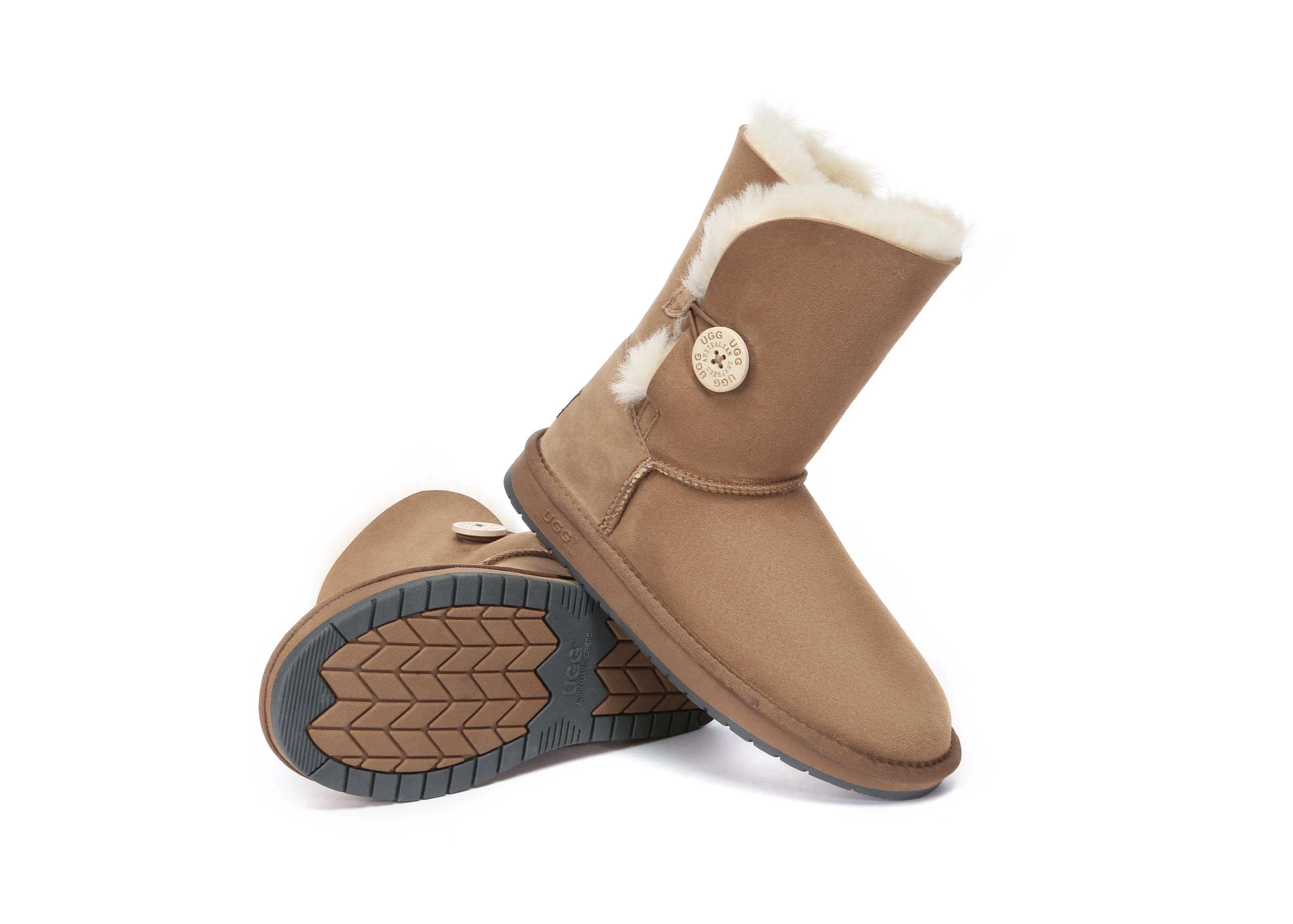 AUSTRALIAN SHEPHERD? UGG Boots Double Face Sheepskin Wool Short Button