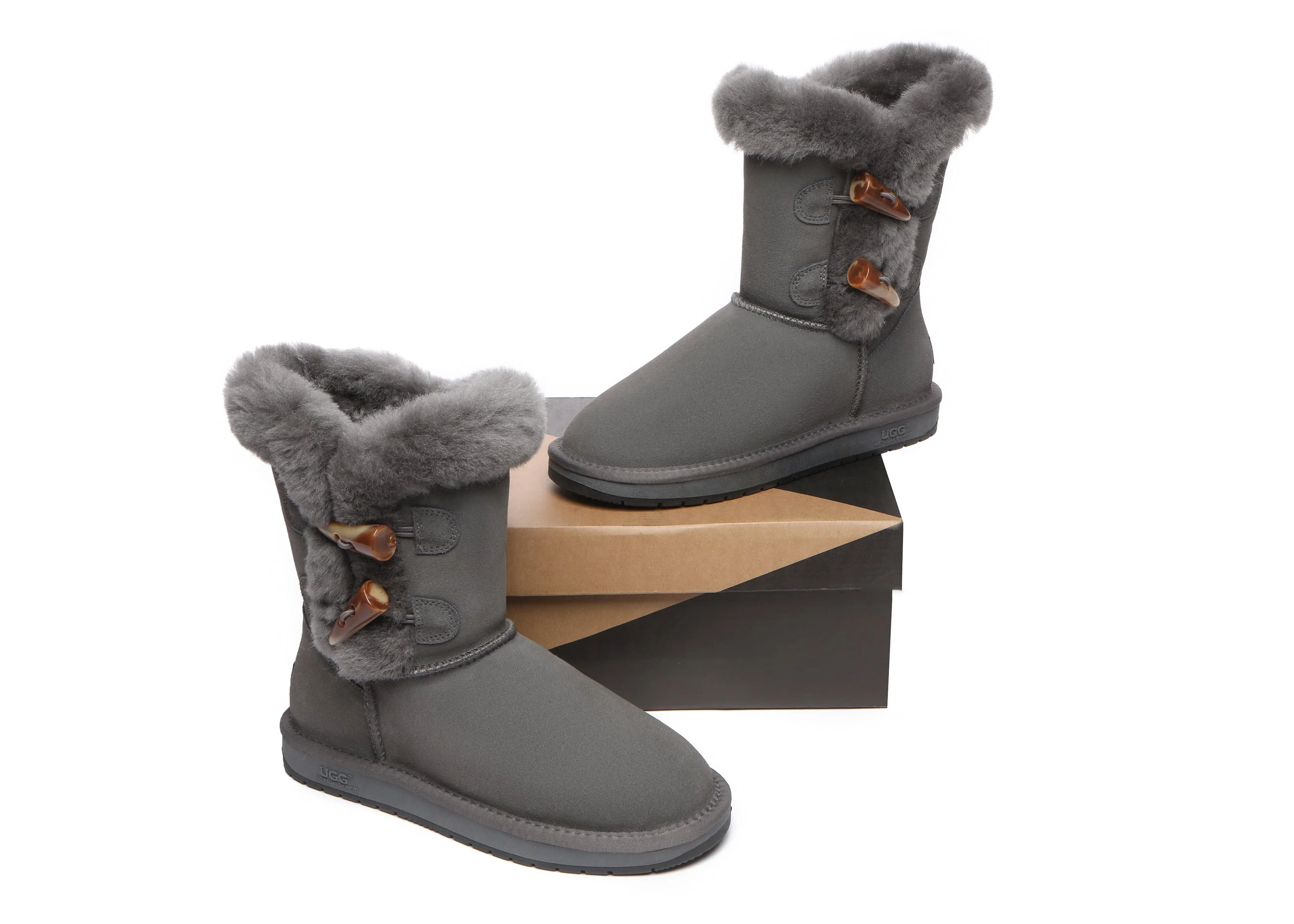 AUSTRALIAN SHEPHERD? UGG Boots Women Sheepskin Wool Horn Toggle Closure Short Talia