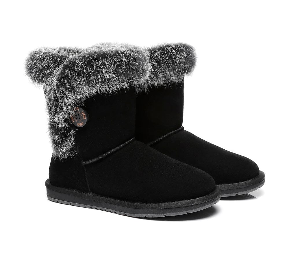 AUSTRALIAN SHEPHERD? UGG Boots Women Sheepskin Wool Collar Short Button Donna