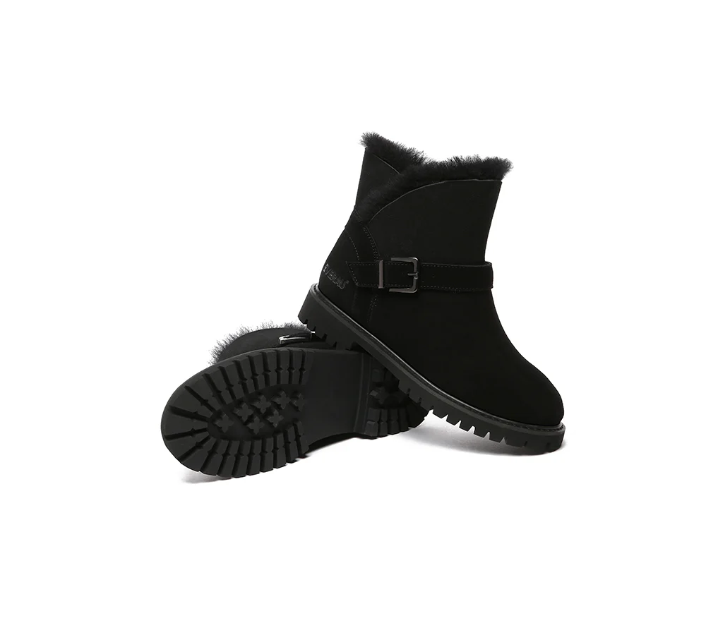 EVERAU? UGG Boots Women Sheepskin Wool Buckle Decor Ankle Polarwalk