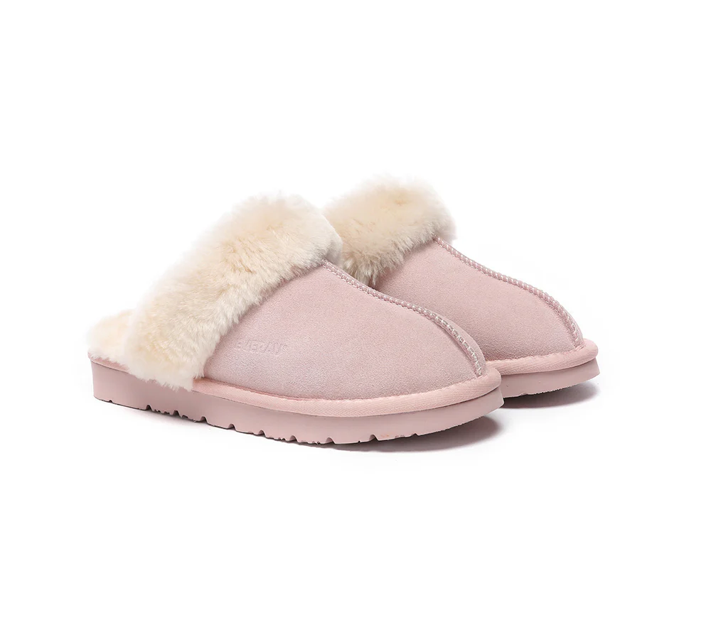 EVERAU? UGG Slippers Sheepskin Wool Suede Scuff Muffin