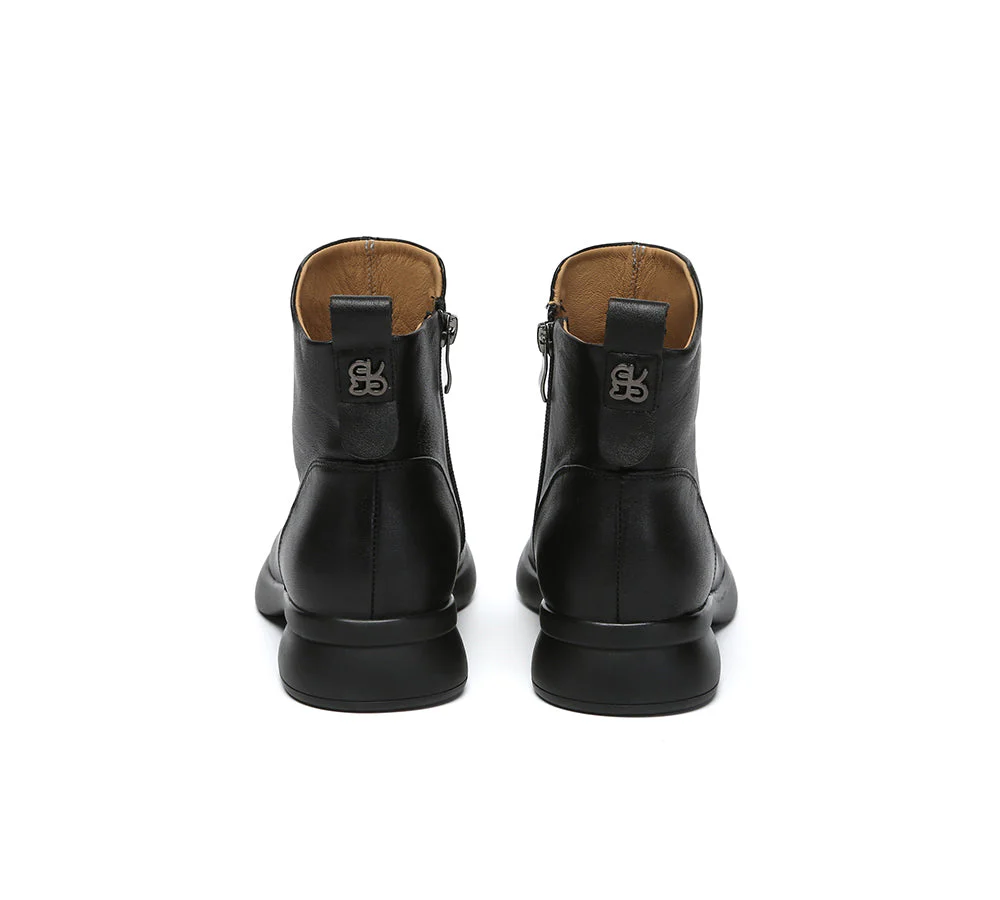 EVERAU? Women Leather Zipper Ankle Boots Chapple