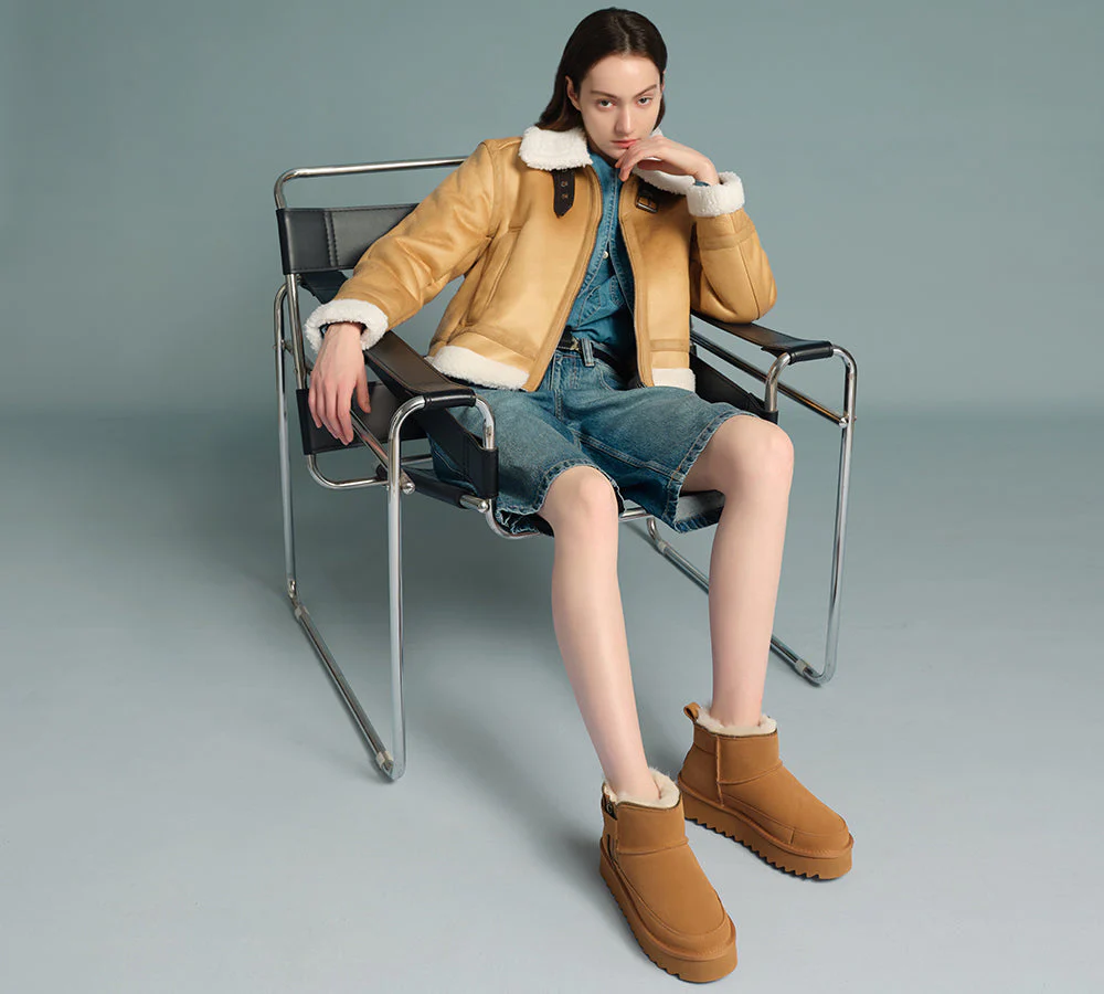 AUSTRALIAN SHEPHERD? UGG Boots Sheepskin Wool Zipper Ankle Platform Arya