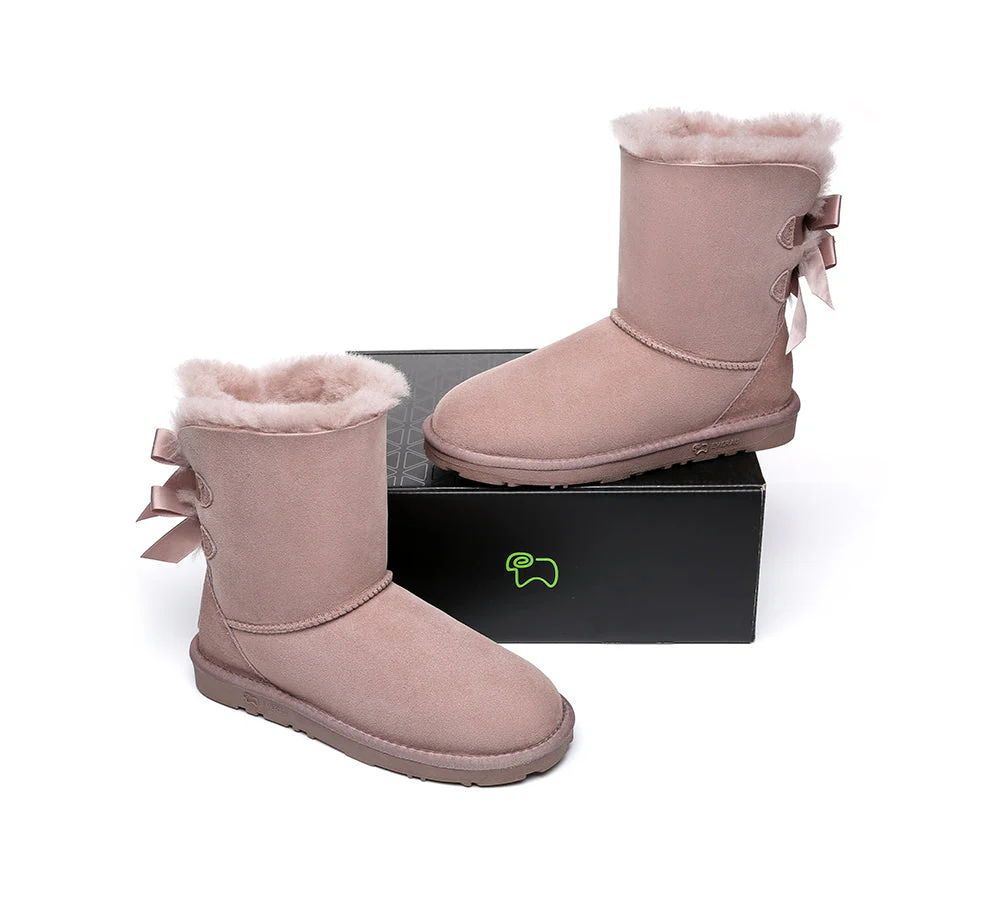 EVERAU? UGG Boots Women Sheepskin Wool Double Baily Short Back Bow