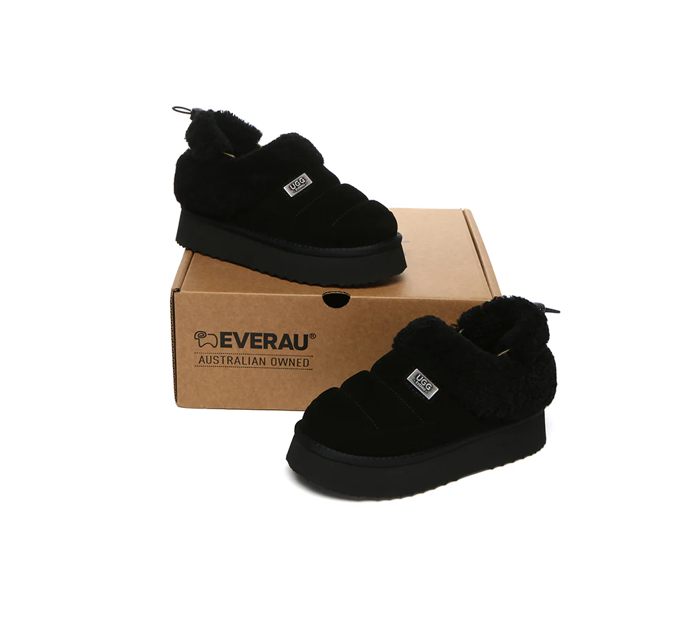 UGG EVERAU? UGG Slippers Women Removable Wool Strap Drawstring Slingback Platform Paige