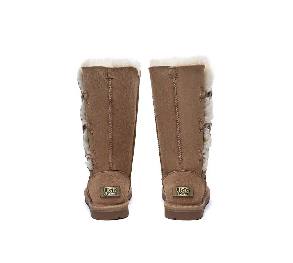 UGG EVERAU? UGG Boots Double Faced Sheepskin Wool Tall Button