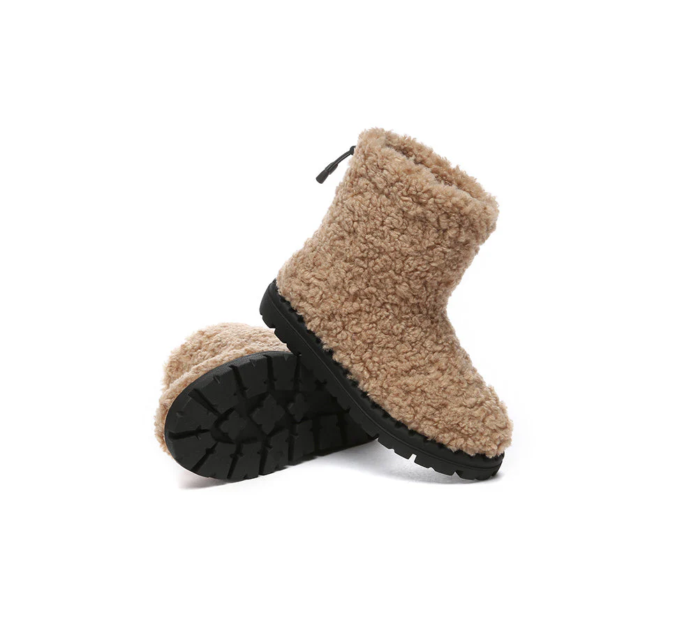EVERAU? UGG Boots Sheepskin Wool Plush Drawstring Peggy