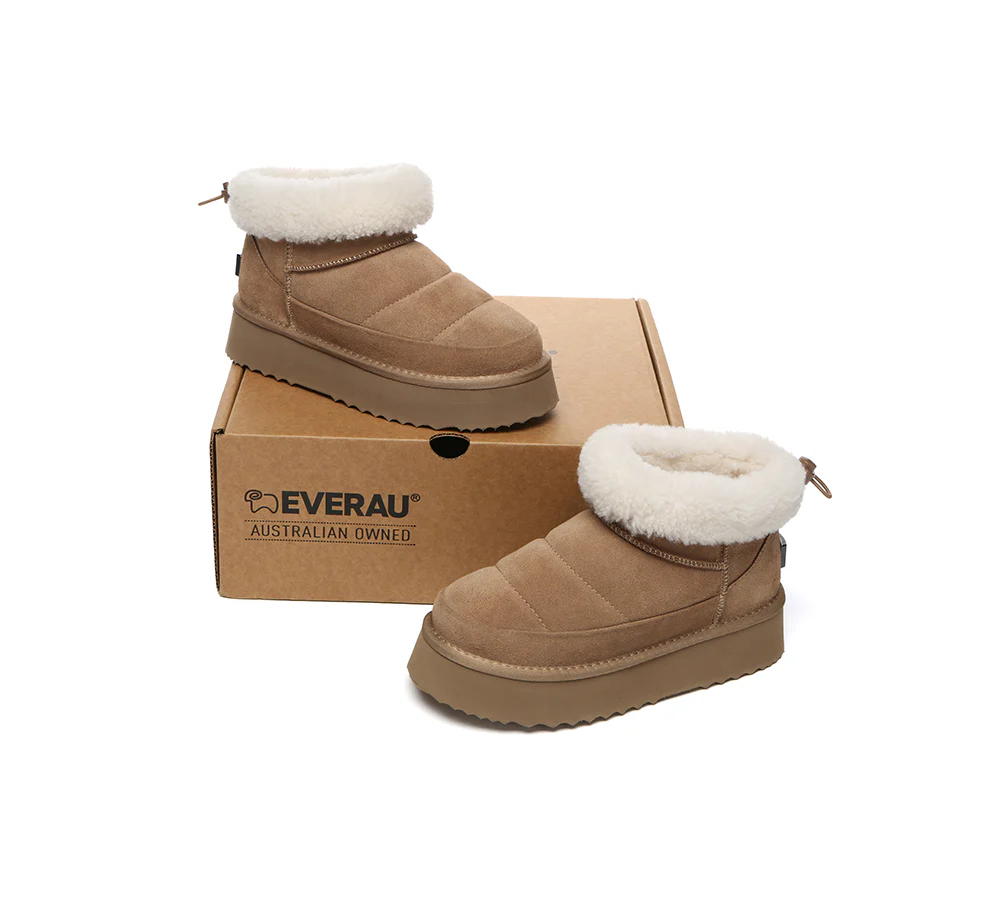 UGG EVERAU? UGG Boots Women Sheepskin Wool Drawstring Platform Payton