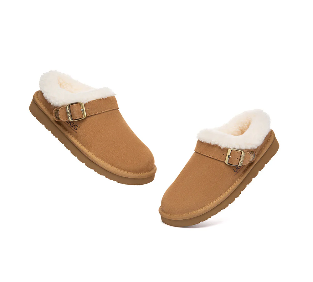 AUSTRALIAN SHEPHERD? UGG Slippers Sheepskin Wool Adjustable Strap Ankle Clog Pulsey