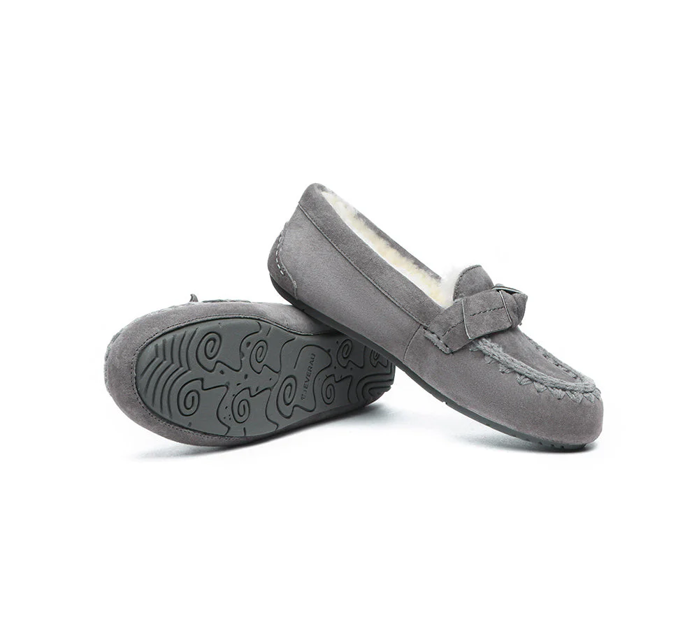 EVERAU? UGG Slippers Women Sheepskin Wool Bow Ankle Woven Moccasins
