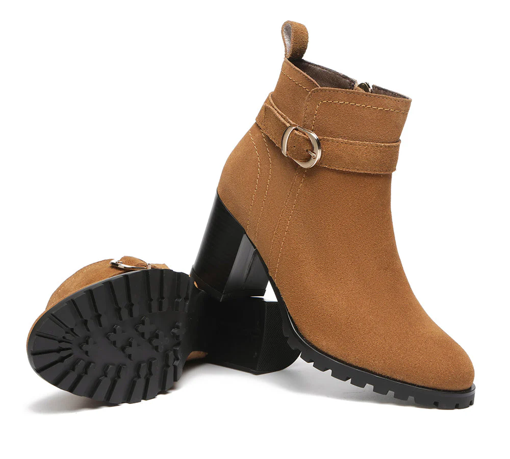 TARRAMARRA? Women Leather Zipper Block Heel Ankle Boots Vica