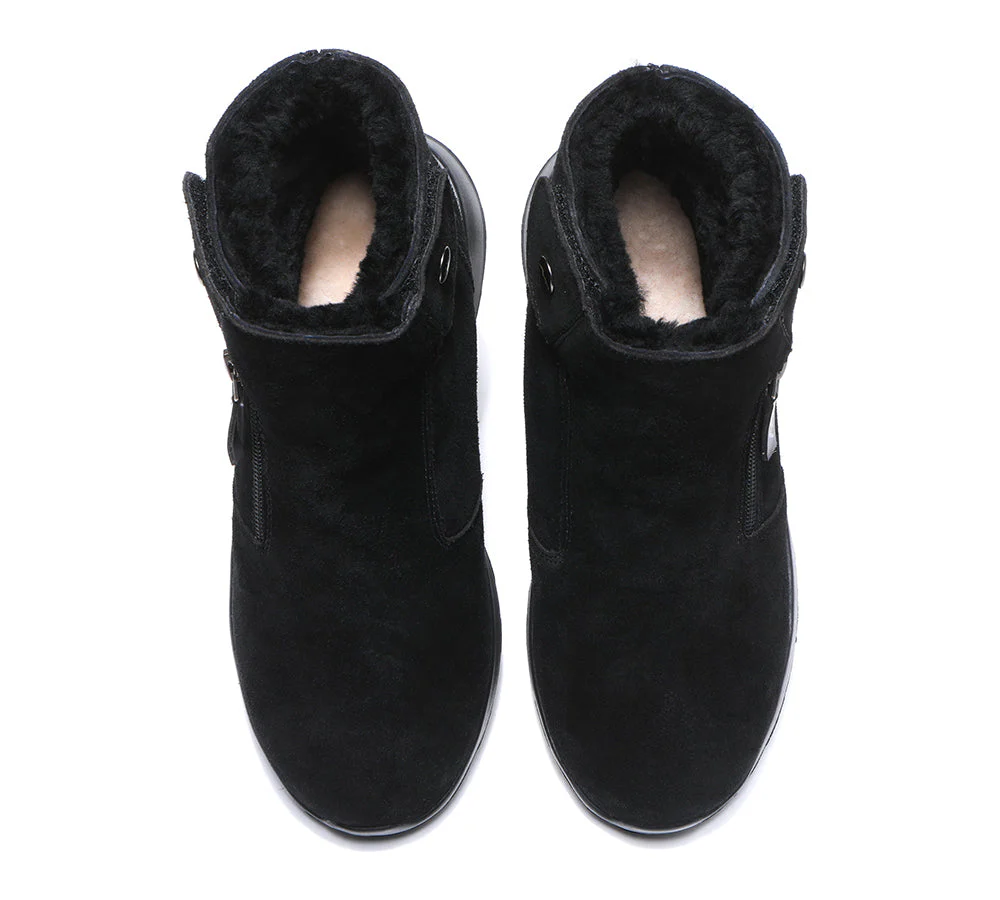 TARRAMARRA? Women Leather Sheepskin Wool Button Zipper Ankle Boots Tyria