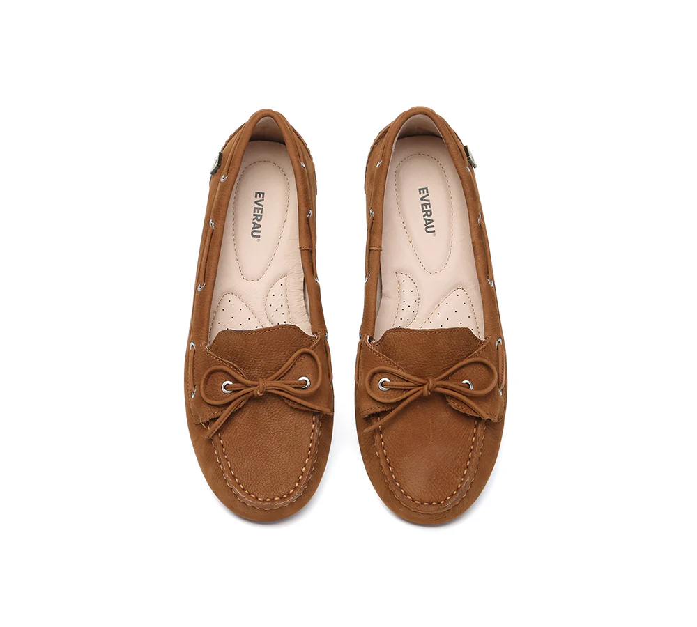EVERAU? Women Leather Bow Casual Loafers Summer Moccasins Monty