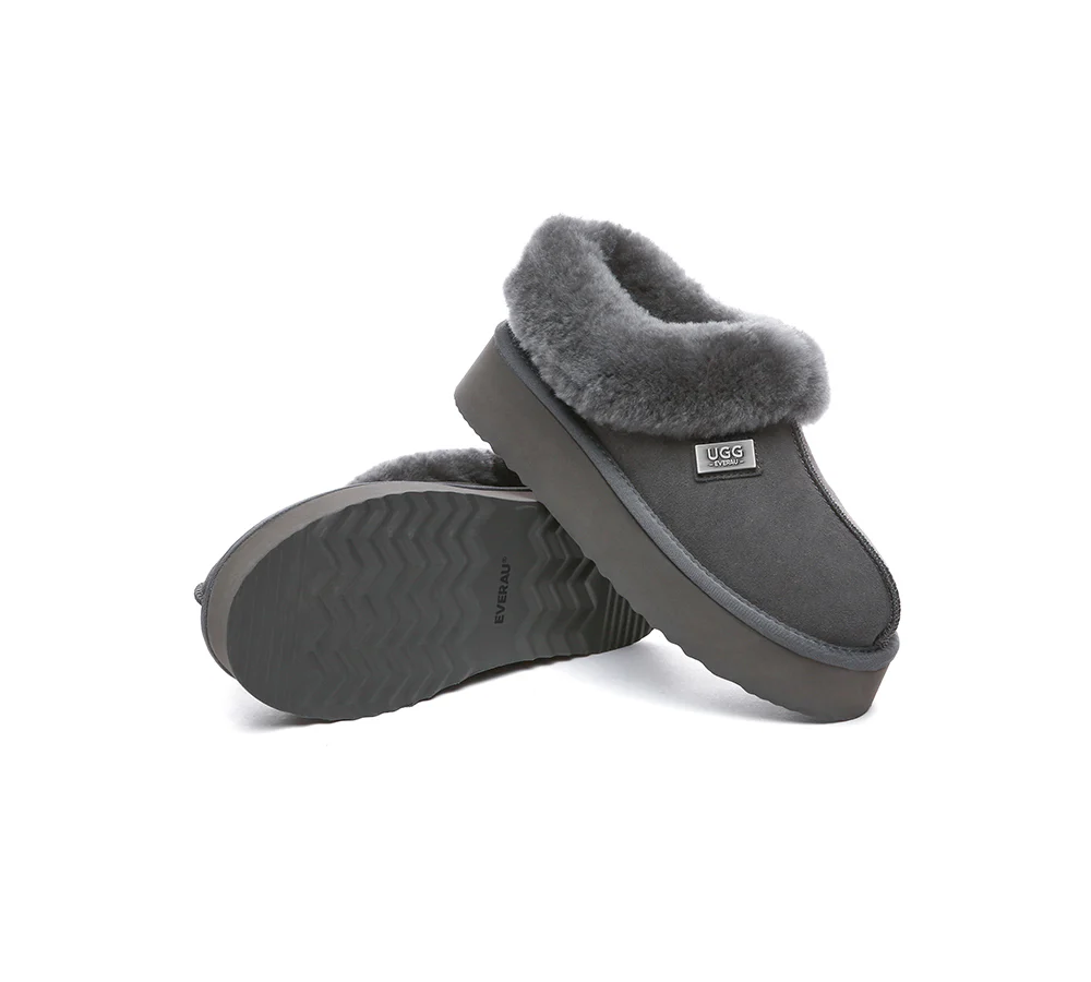 UGG EVERAU? UGG Slippers Women Sheepskin Wool Collar Ankle Platform Gabri