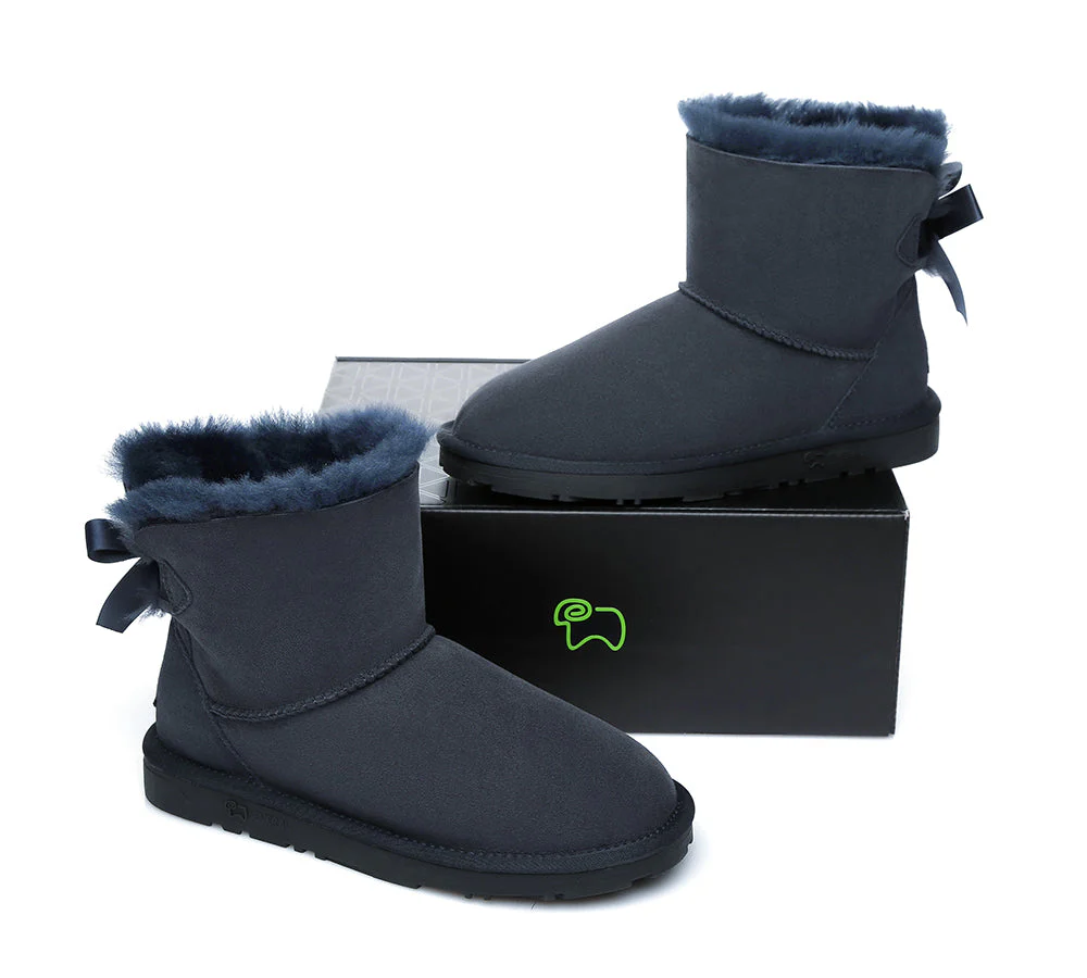 EVERAU? UGG Boots Women Sheepskin Wool Mini Single Back Bow