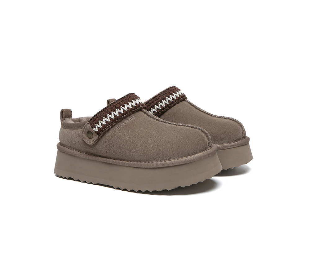 EVERAU? UGG Slippers Sheepskin Wool Slingback Kintted Platform Maeve