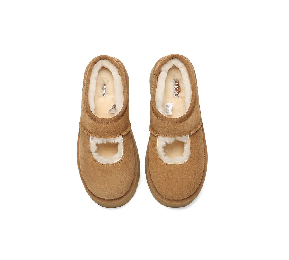 AUSTRALIAN SHEPHERD? UGG Slippers Sheepskin Wool Ankle Platform Carmella