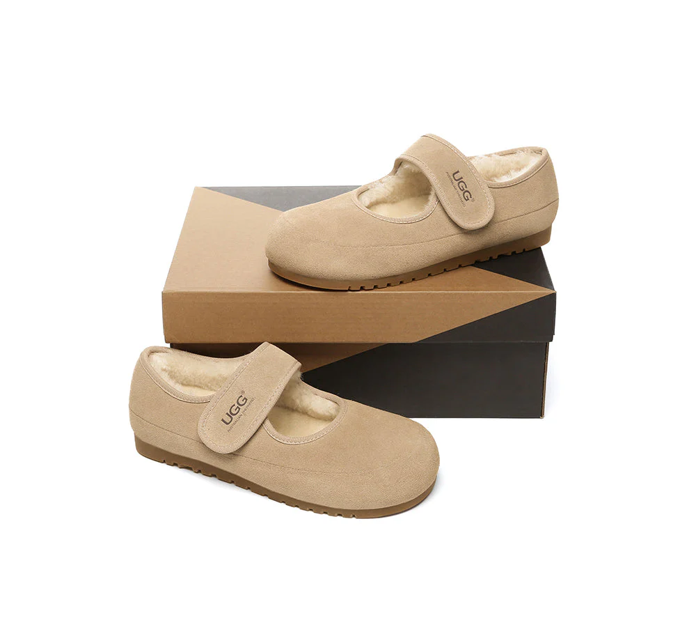AUSTRALIAN SHEPHERD? UGG Slippers Sheepskin Wool Adjustable Strap Mary Jane Millie