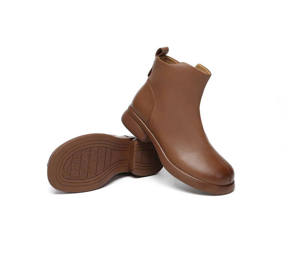 EVERAU? Women Leather Zipper Ankle Boots Chapple