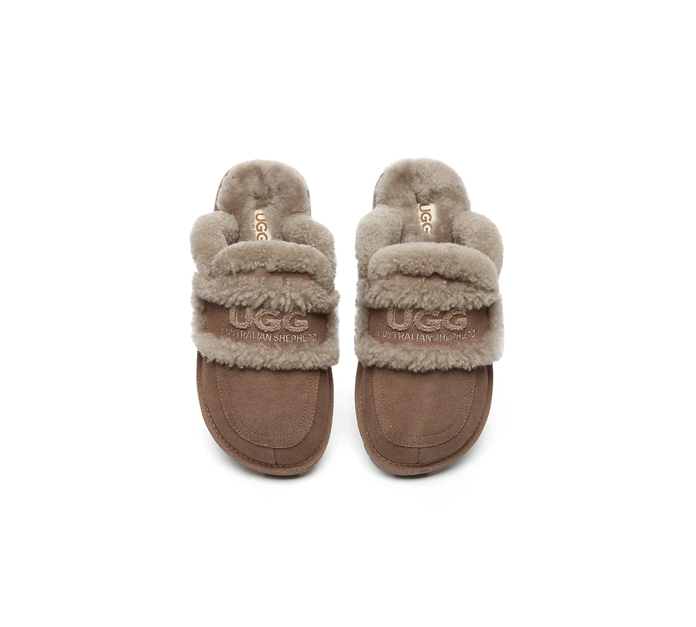 AUSTRALIAN SHEPHERD? UGG Slippers Women Sheepskin Wool Shearling Lined Rilee