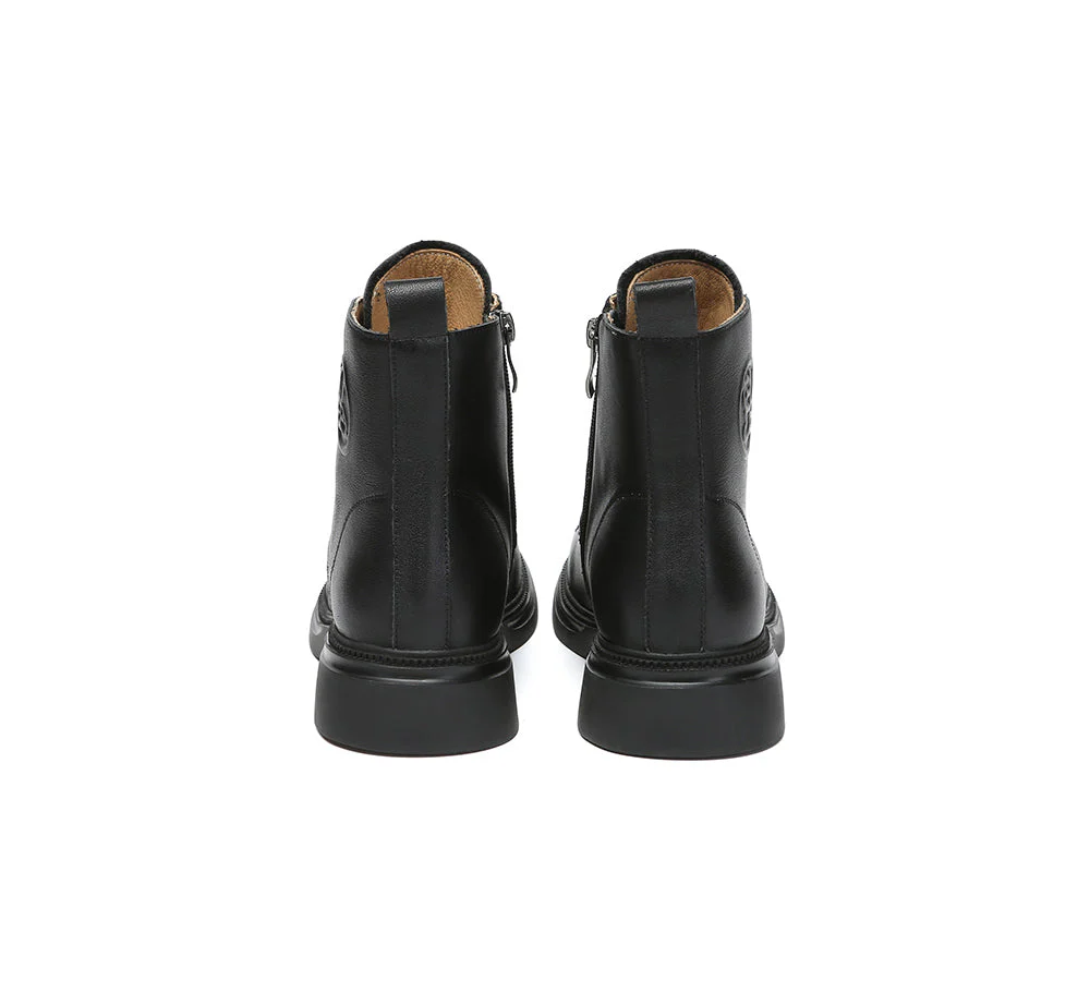 EVERAU? Women Leather Lace Up Zipper Ankle Boots Gabriela