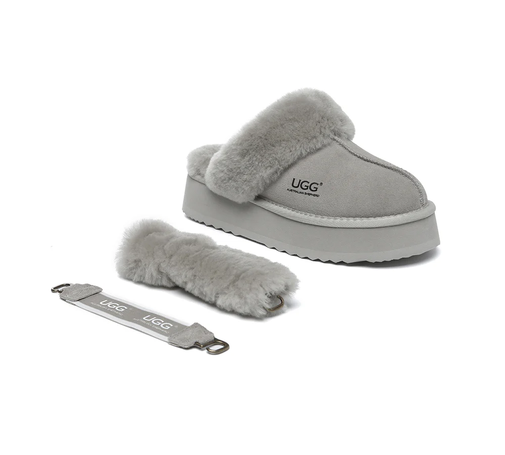 AUSTRALIAN SHEPHERD? UGG Slippers Women Removable Wool Strap Slingback Platform Musa