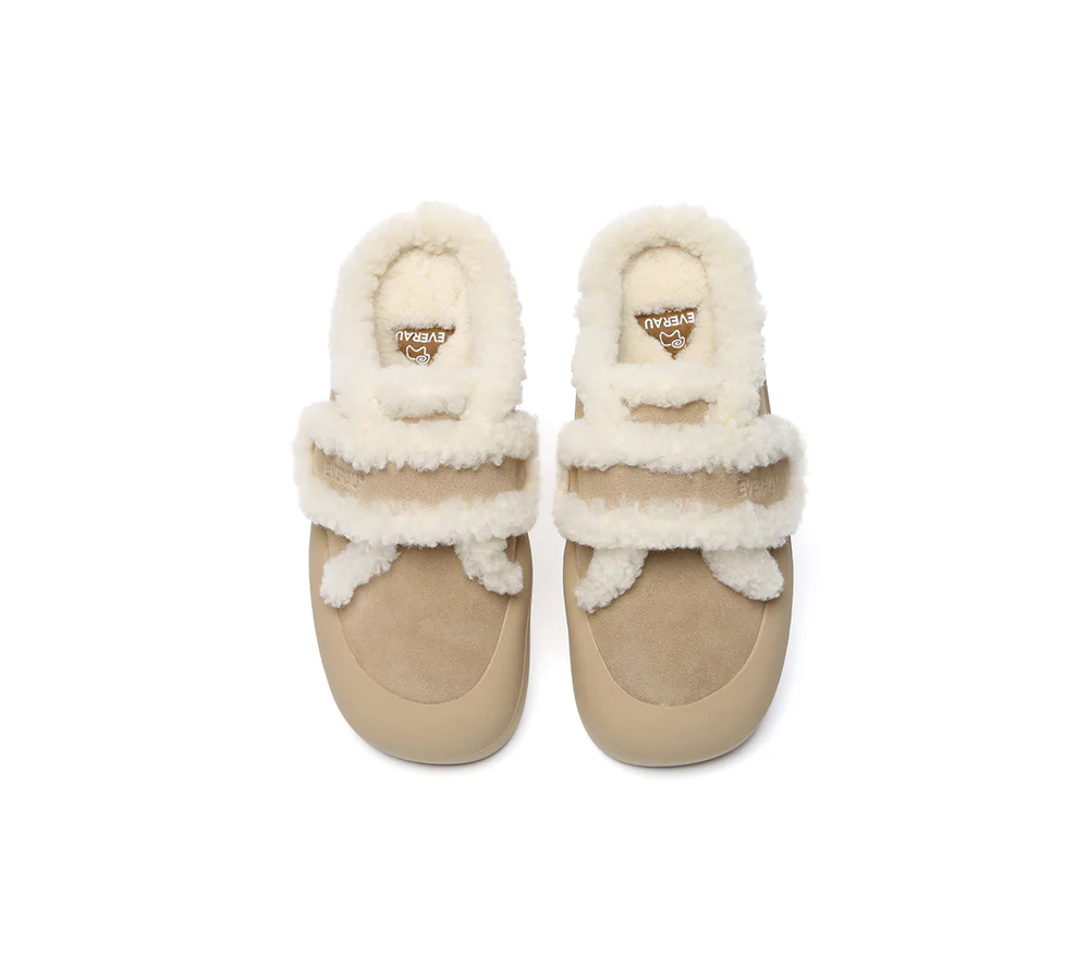 EVERAU? UGG Slippers Women Sheepskin Wool Adjustable Strap Shearling Lined Stacia