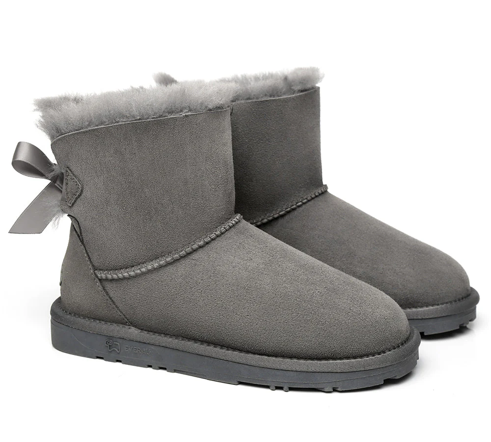 EVERAU? UGG Boots Women Sheepskin Wool Mini Single Back Bow