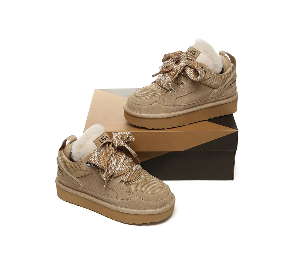 AUSTRALIAN SHEPHERD? UGG Boots Sheepskin Wool Lace Up Platform Sneakers Parkyr