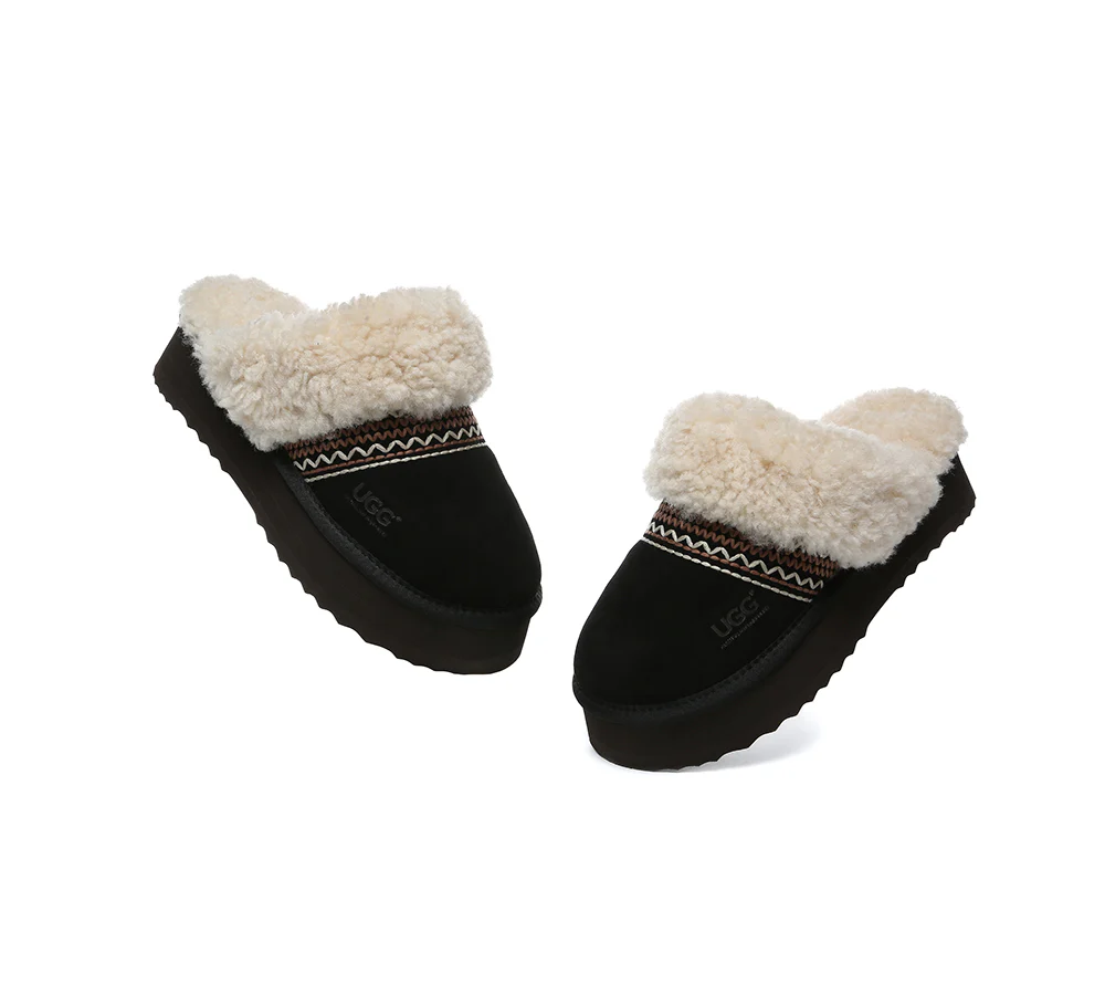 AUSTRALIAN SHEPHERD? UGG Slippers Sheepskin Wool Knitted Platform Isle