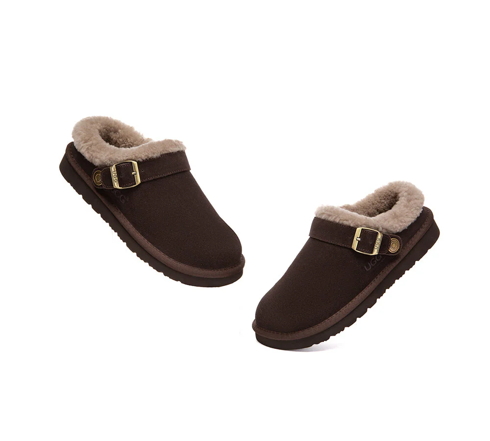 AUSTRALIAN SHEPHERD? UGG Slippers Sheepskin Wool Adjustable Strap Ankle Clog Pulsey
