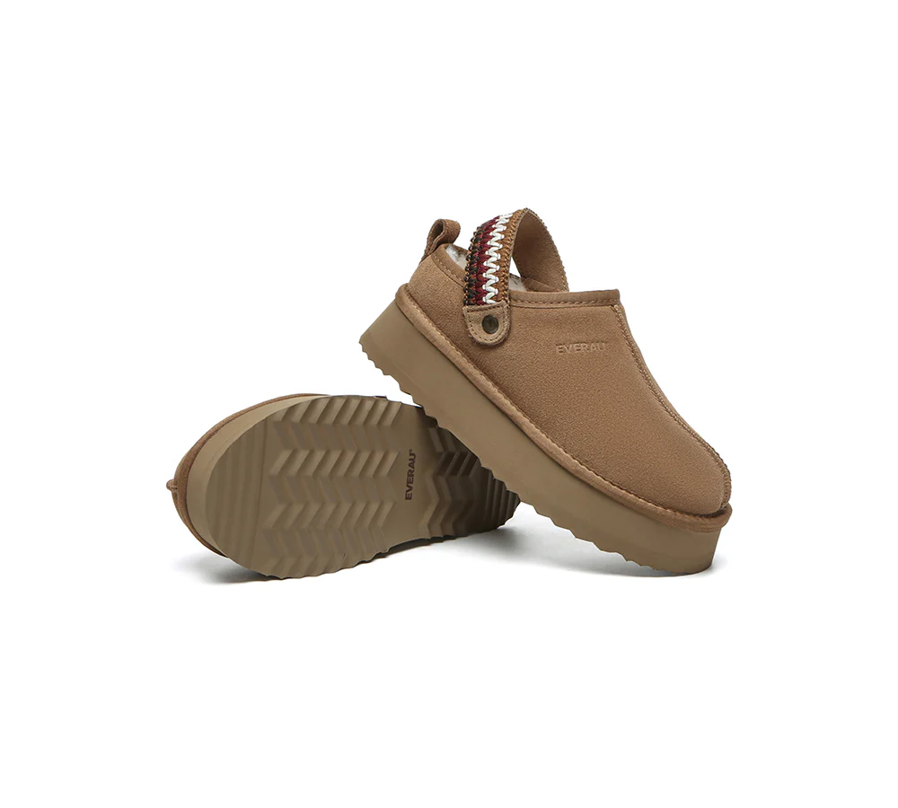 EVERAU? UGG Slippers Sheepskin Wool Slingback Kintted Platform Maeve