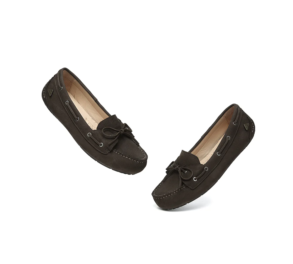 EVERAU? Women Leather Bow Casual Loafers Summer Moccasins Monty