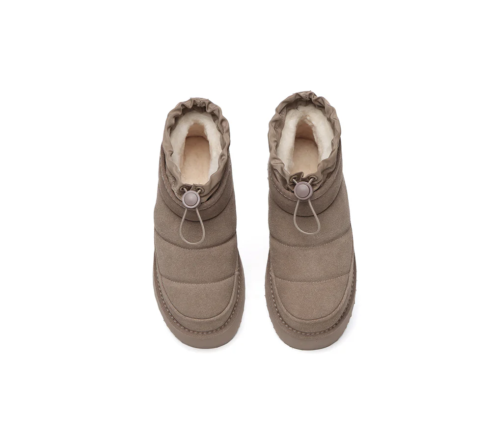 UGG EVERAU? UGG Boots Women Sheepskin Wool Drawstring Platform Picken