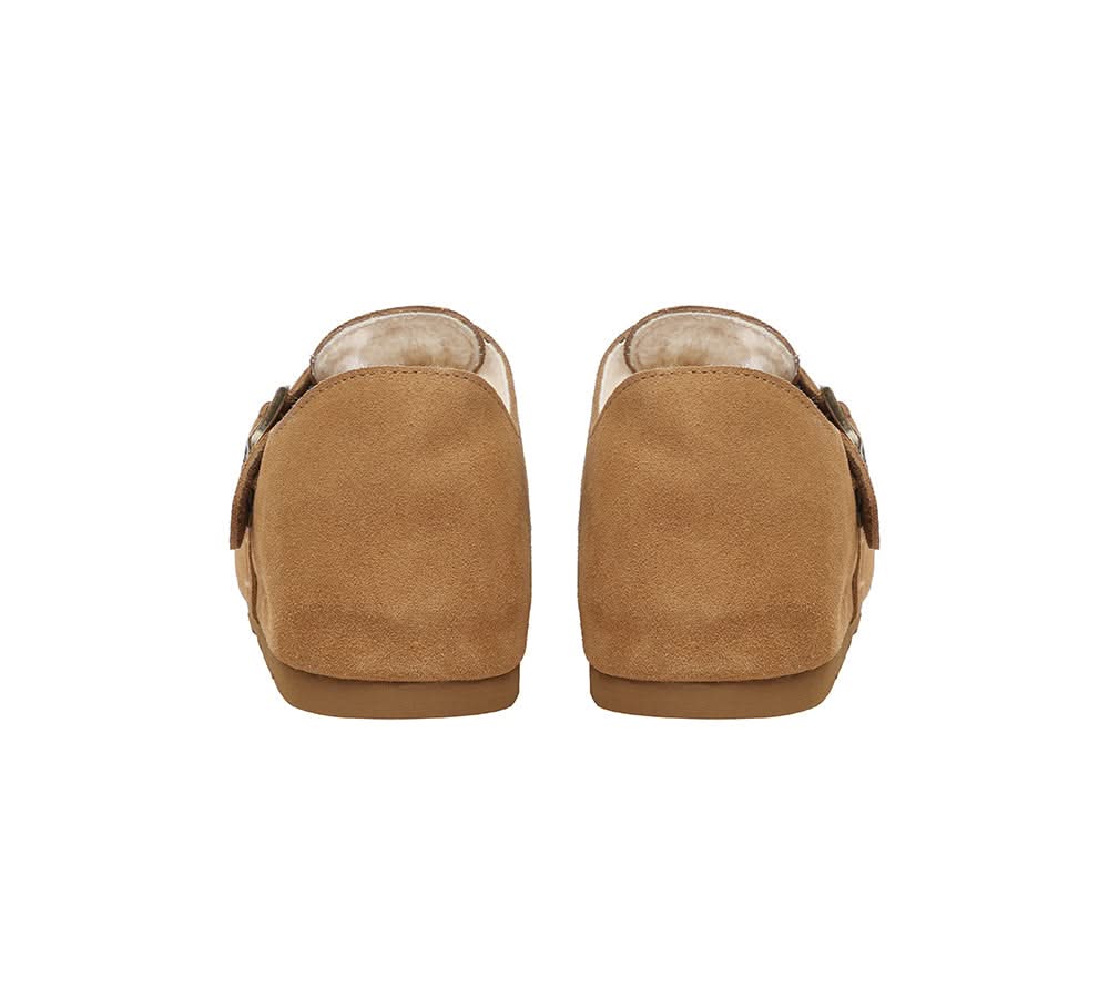 EVERAU? UGG Slippers Sheepskin Wool Adjustable Strap Clog Hazora