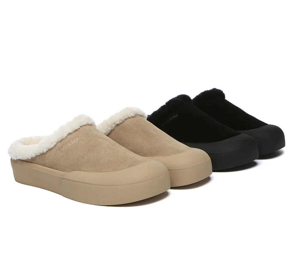 EVERAU? UGG Slippers Sheepskin Wool Scuff Staney