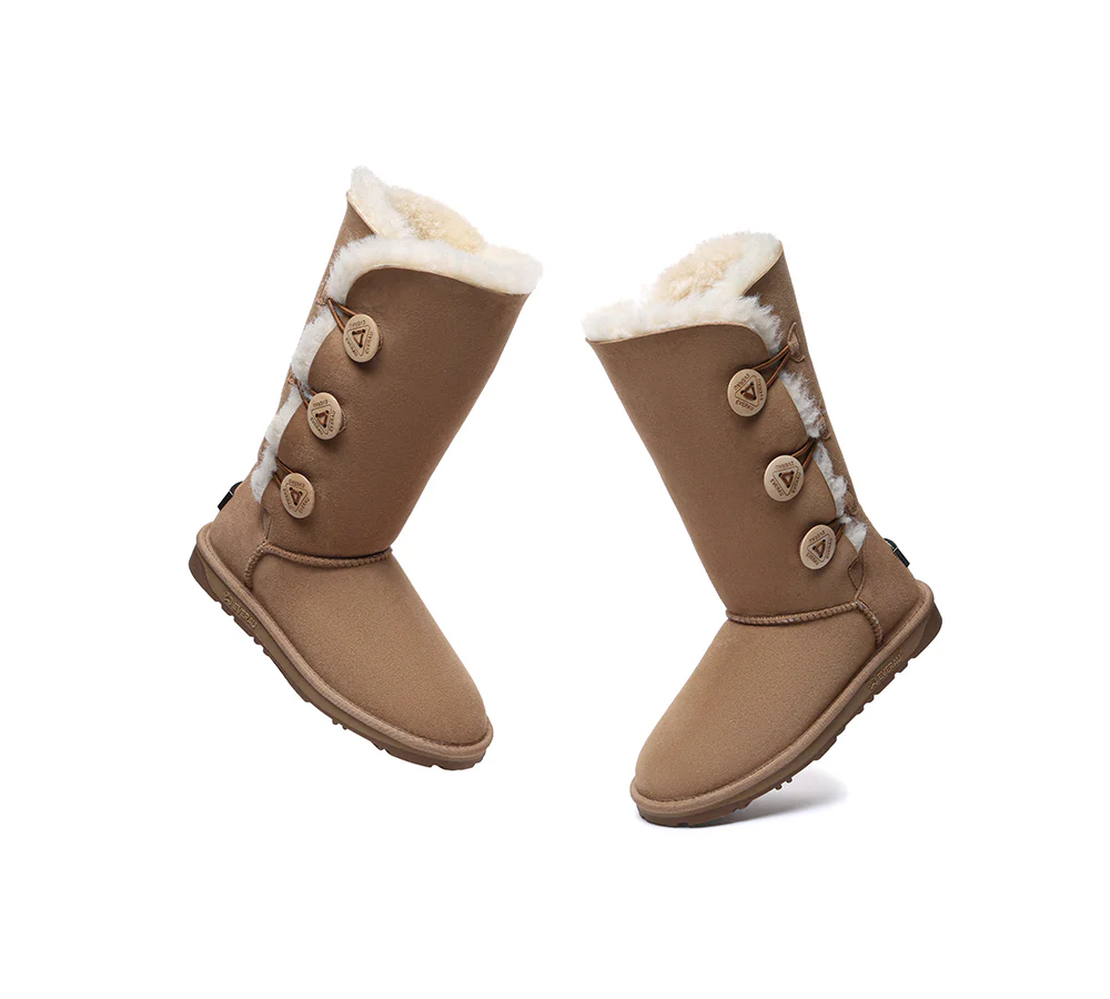 UGG EVERAU? UGG Boots Double Faced Sheepskin Wool Tall Button