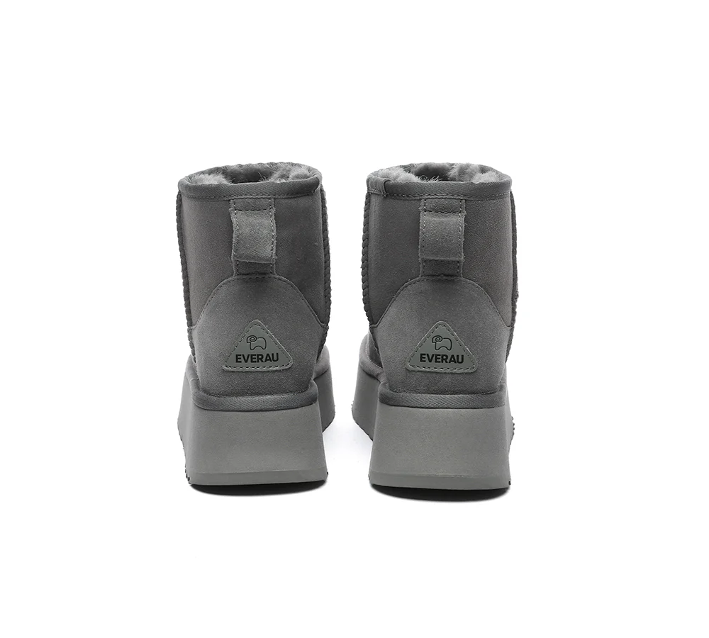 EVERAU? UGG Boots Sheepskin Wool Ankle Platform Thick Bottom Mini Classic