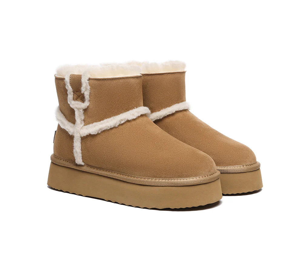 EVERAU? UGG Boots Women Sheepskin Wool Shearling Lined Ankle Platform Schunck