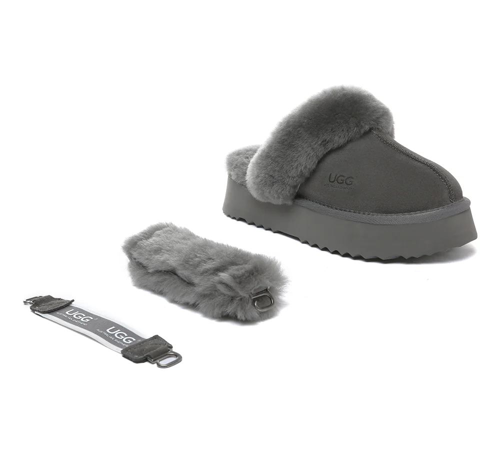 AUSTRALIAN SHEPHERD? UGG Slippers Women Removable Wool Strap Slingback Platform Musa