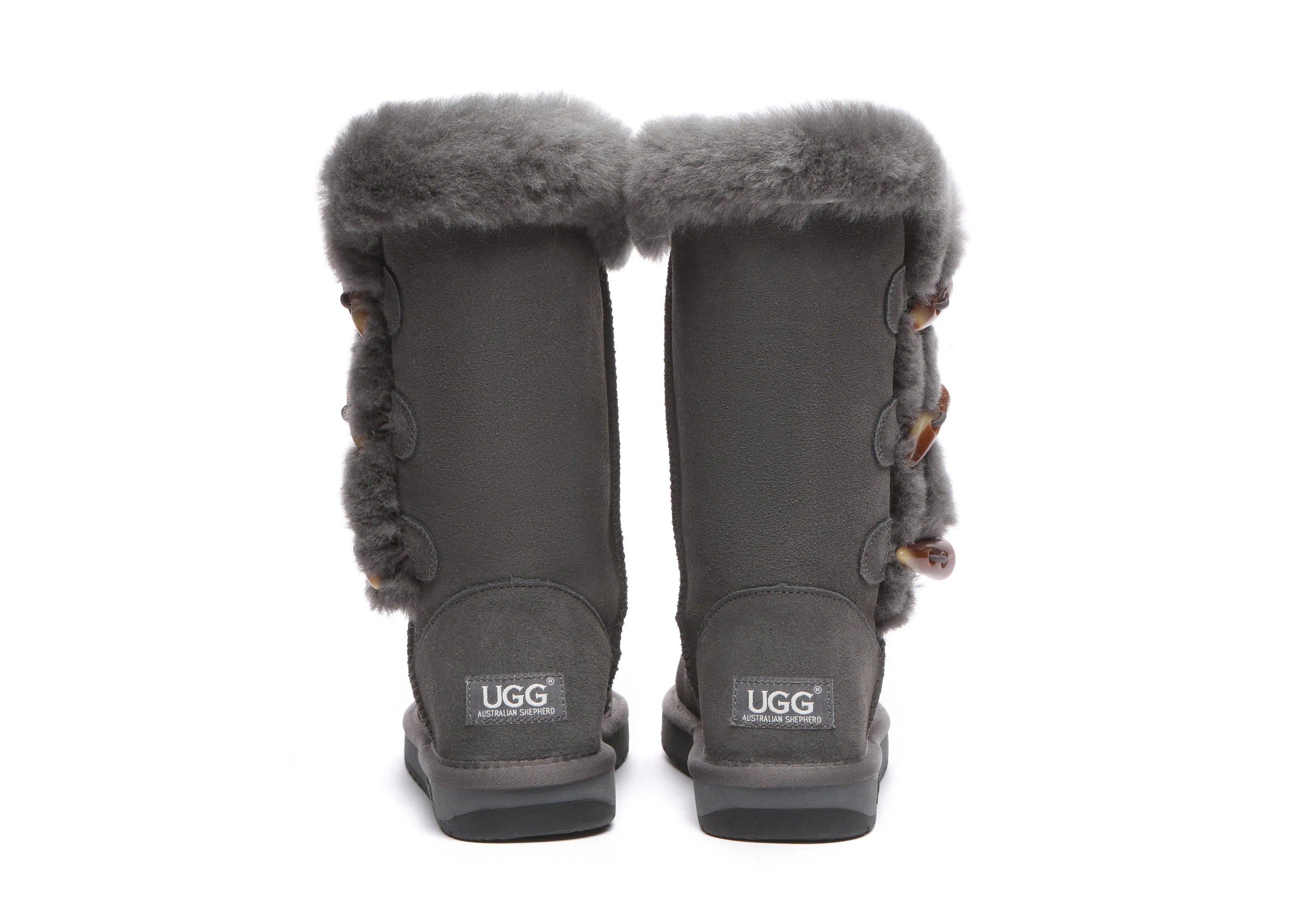 AUSTRALIAN SHEPHERD? UGG Boots Women Sheepskin Wool Horn Toggle Closure Tall Tamari
