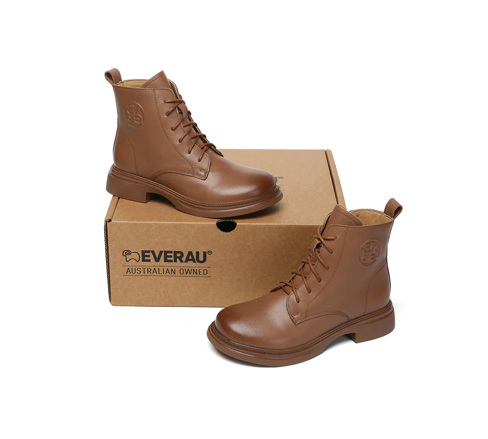 EVERAU? Women Leather Lace Up Zipper Ankle Boots Gabriela